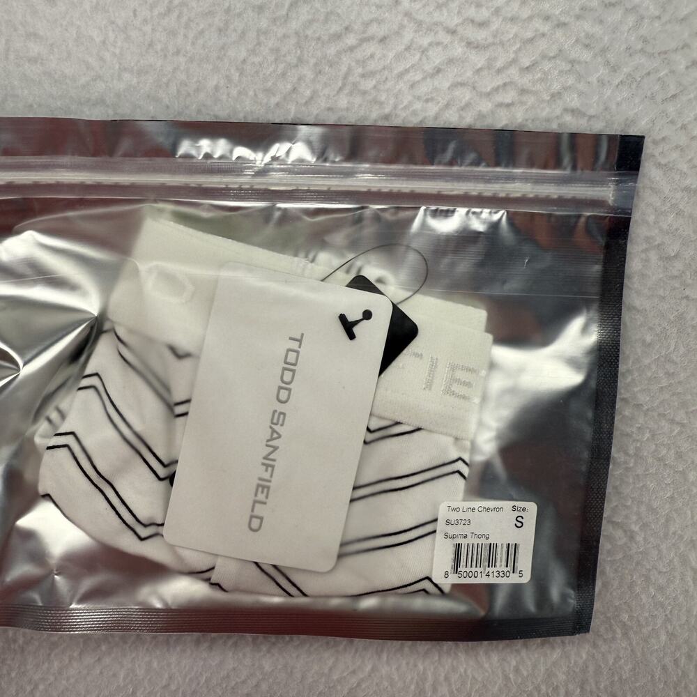 Todd Sanfield Jock Underwear Men's Small White Supima Cotton Chevron Thong NEW - Picture 3 of 6